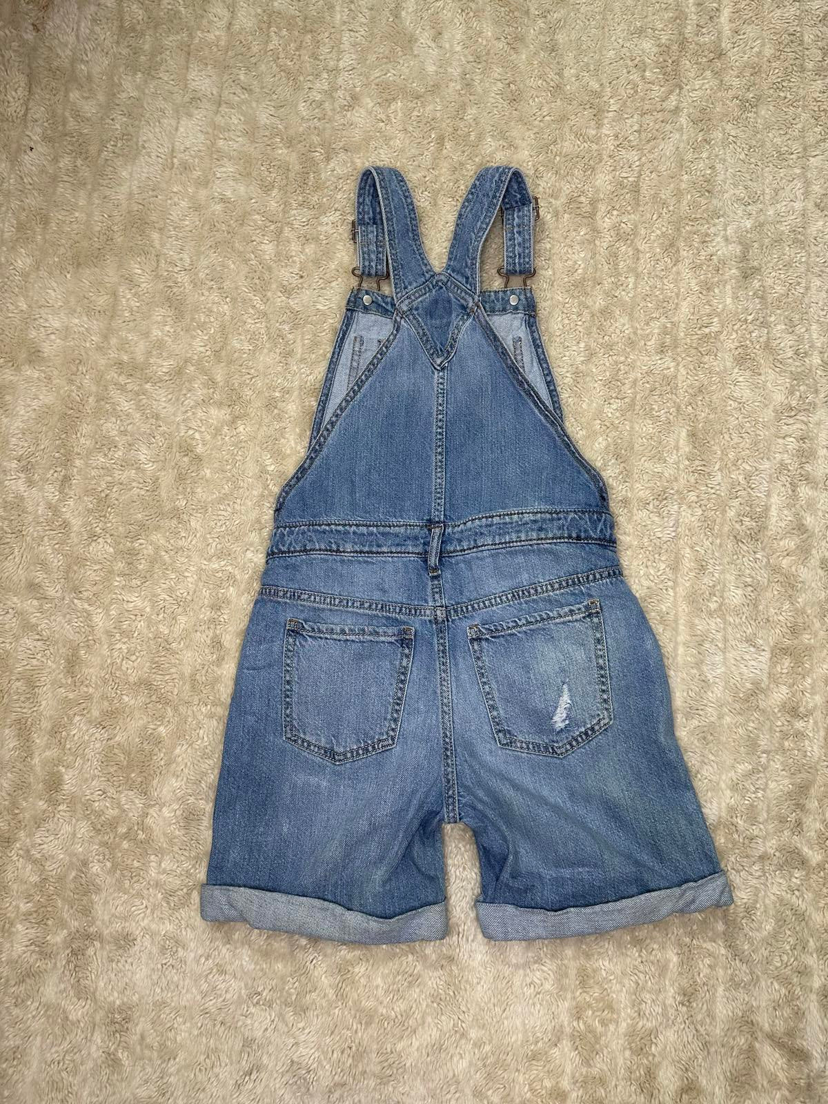 GAP Kids distressed denim cuffed short overalls/shortalls Size Large (10-11)