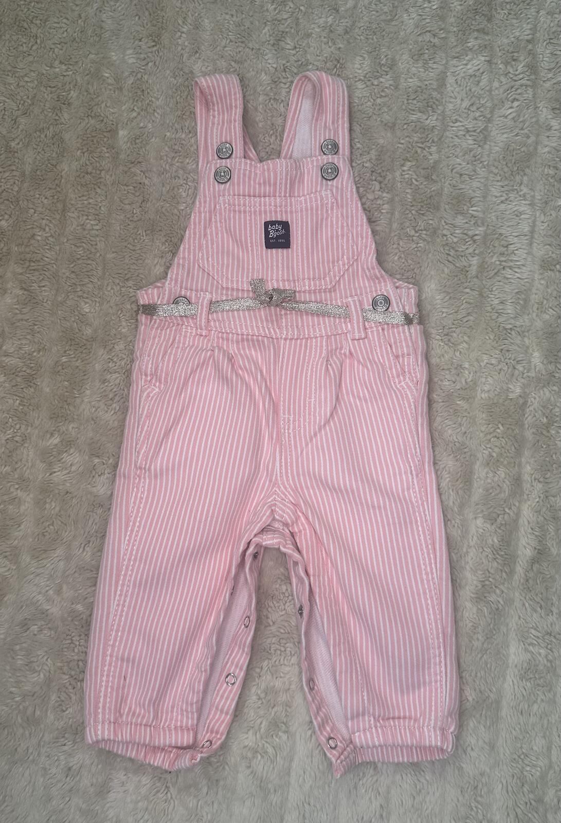 baby B'gosh classic pink/white striped cotton-blend overalls Size 9M