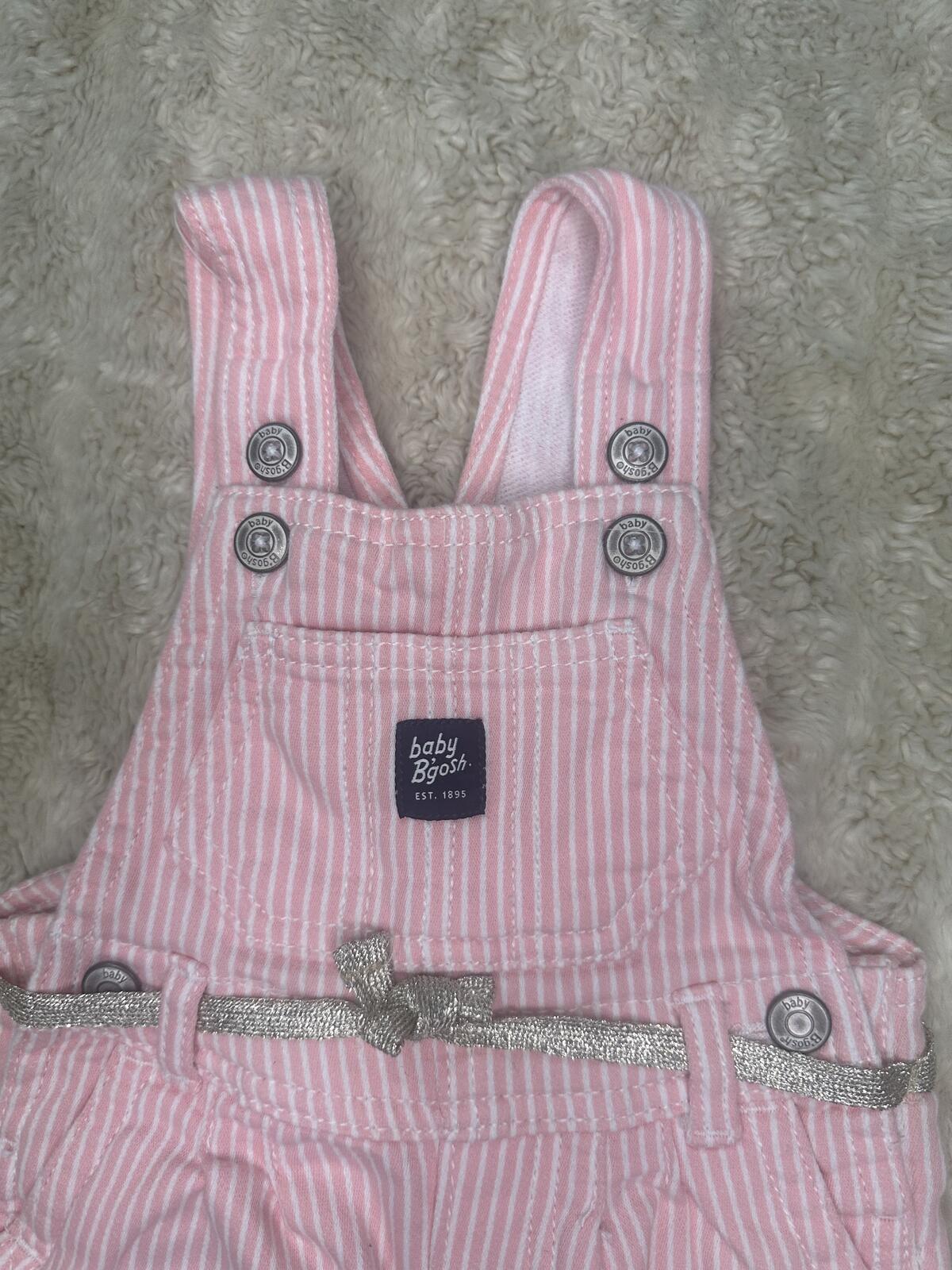 baby B'gosh classic pink/white striped cotton-blend overalls Size 9M
