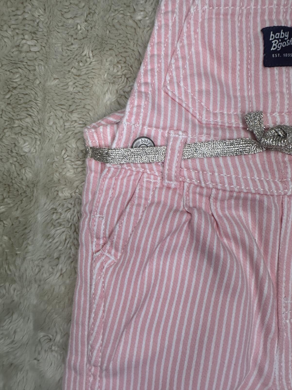 baby B'gosh classic pink/white striped cotton-blend overalls Size 9M