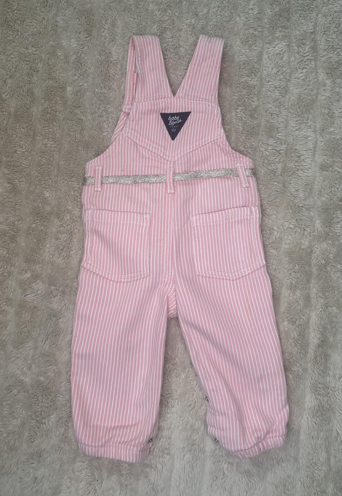 baby B'gosh classic pink/white striped cotton-blend overalls Size 9M