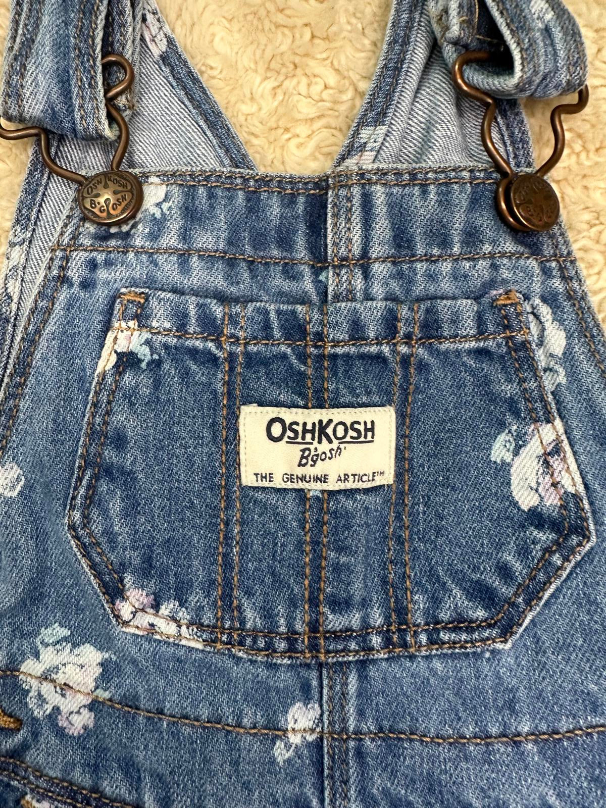 OshKosh B'gosh Vestbak classic floral snap leg bib-style denim overalls 12M