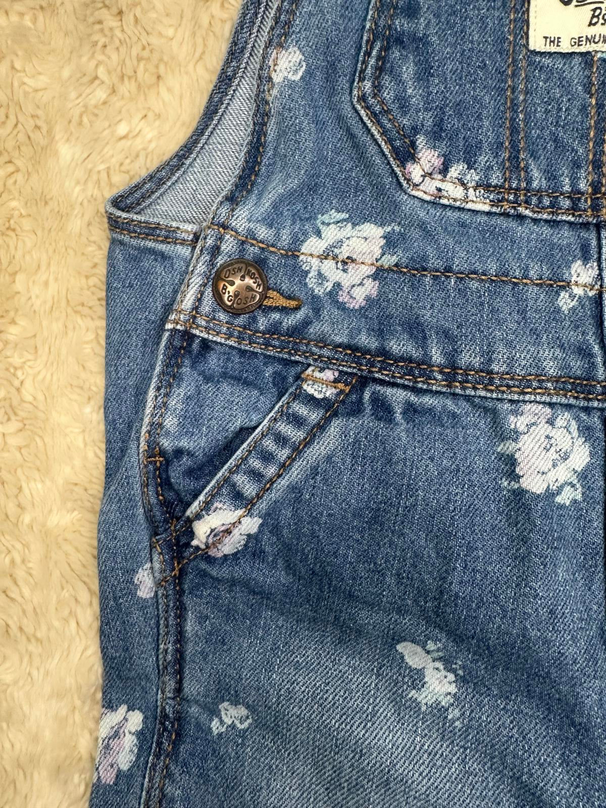 OshKosh B'gosh Vestbak classic floral snap leg bib-style denim overalls 12M