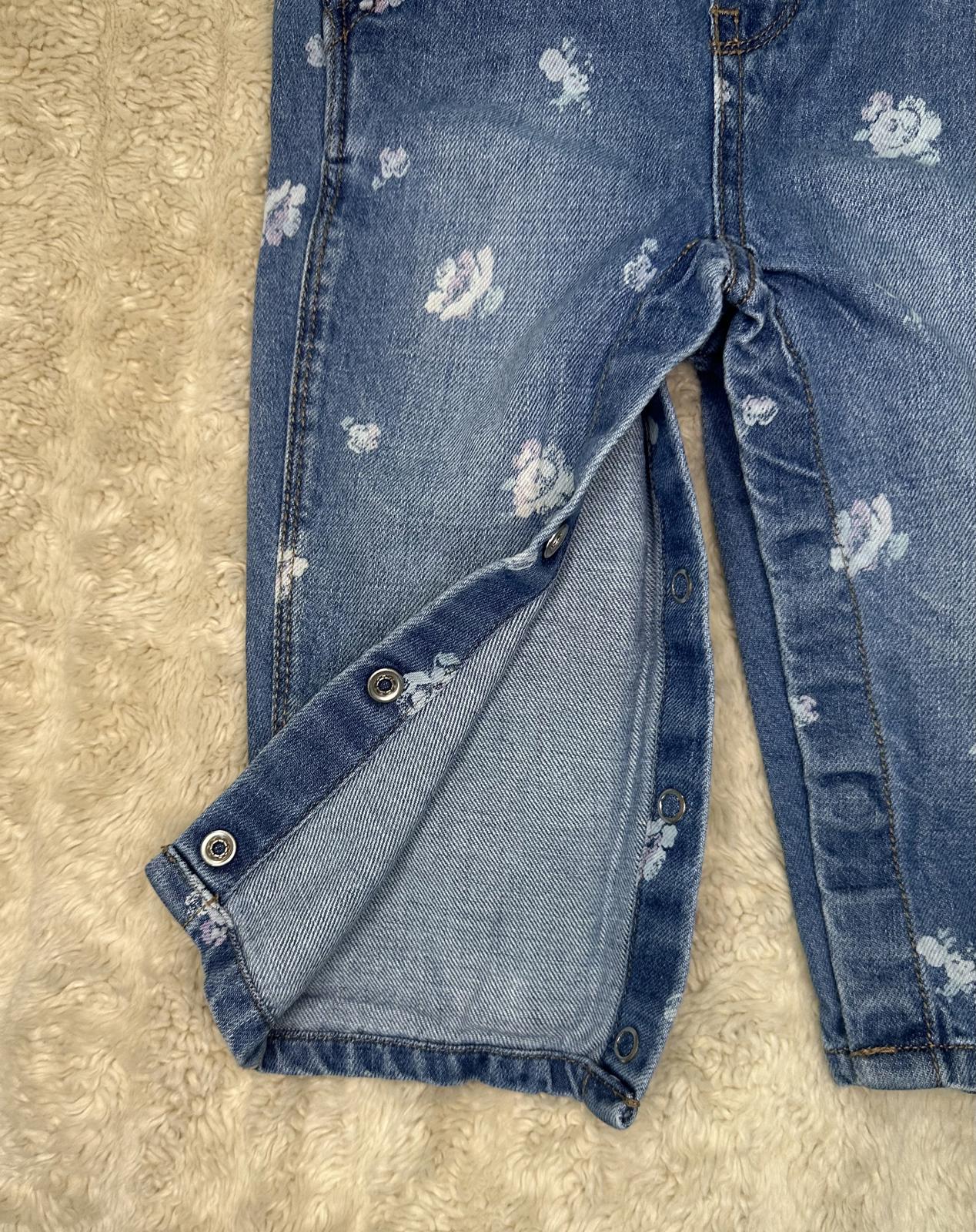 OshKosh B'gosh Vestbak classic floral snap leg bib-style denim overalls 12M