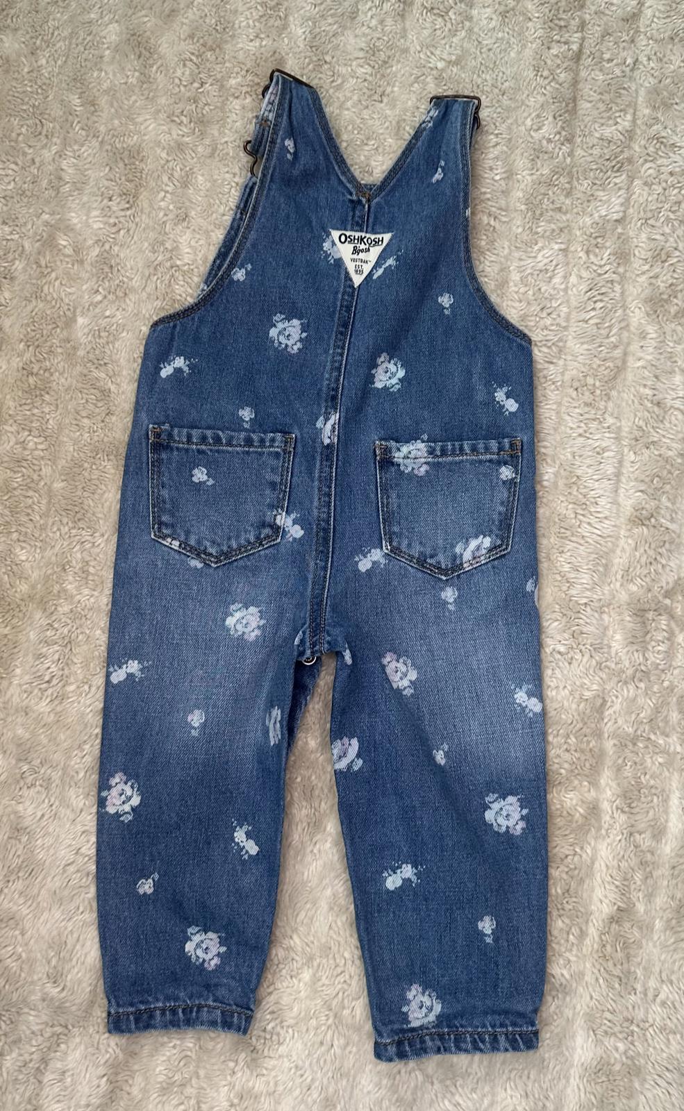 OshKosh B'gosh Vestbak classic floral snap leg bib-style denim overalls 12M