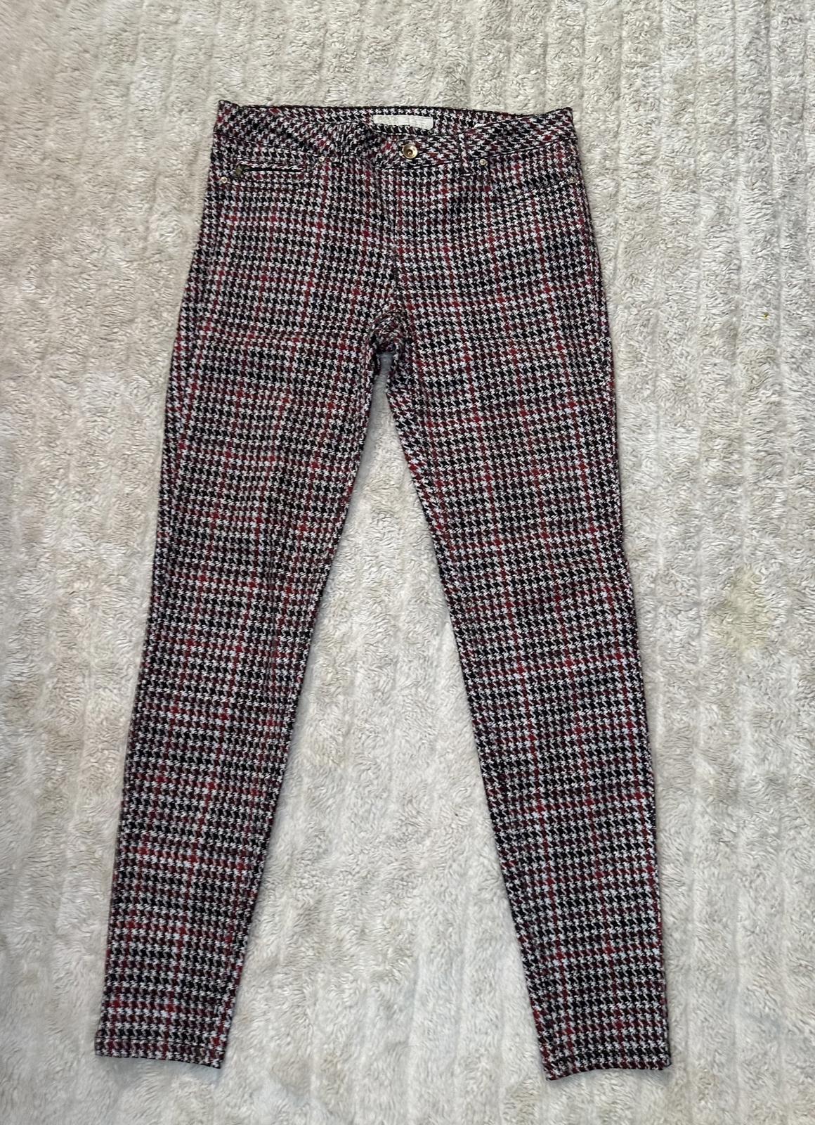 Zara red/brown/cream houndstooth plaid skinny jeans/slim stretch pants Size 6