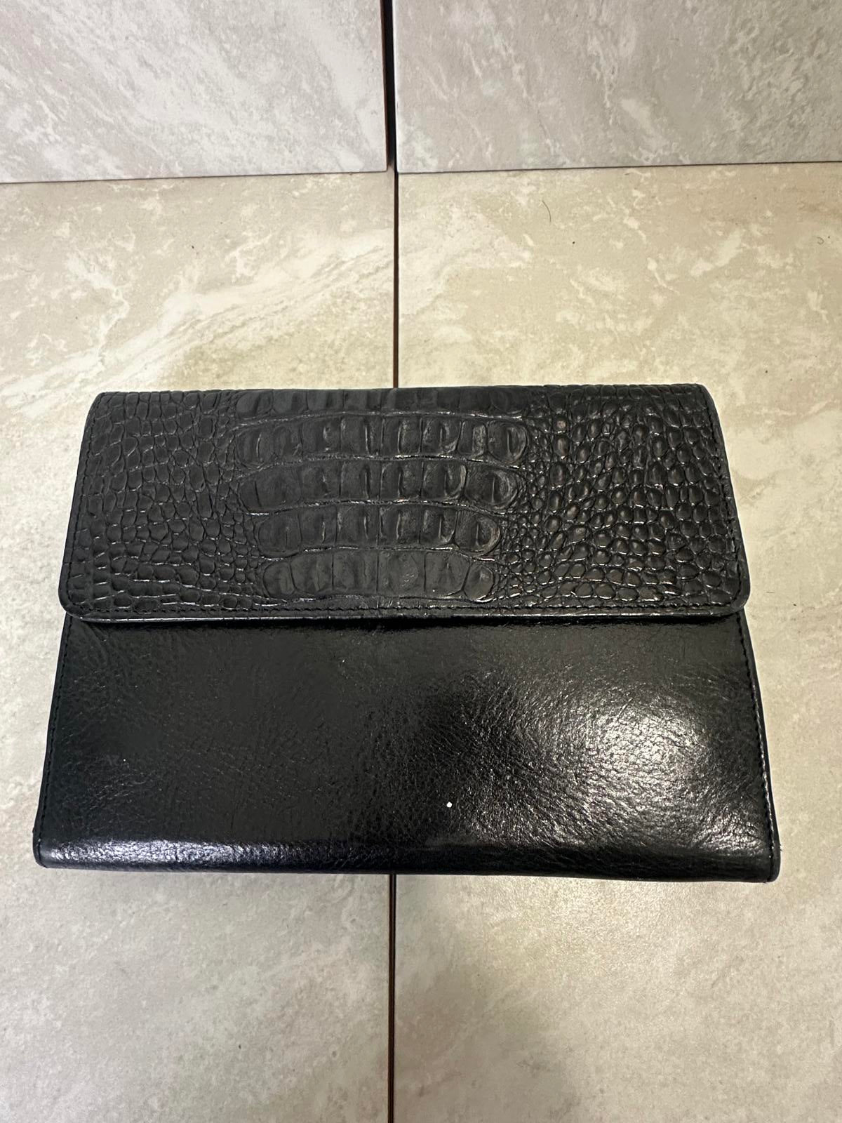 Vintage Brighton black croc-embossed leather snap button organizer/wallet/clutch