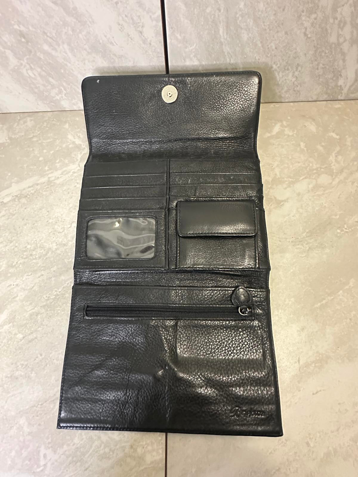 Vintage Brighton black croc-embossed leather snap button organizer/wallet/clutch