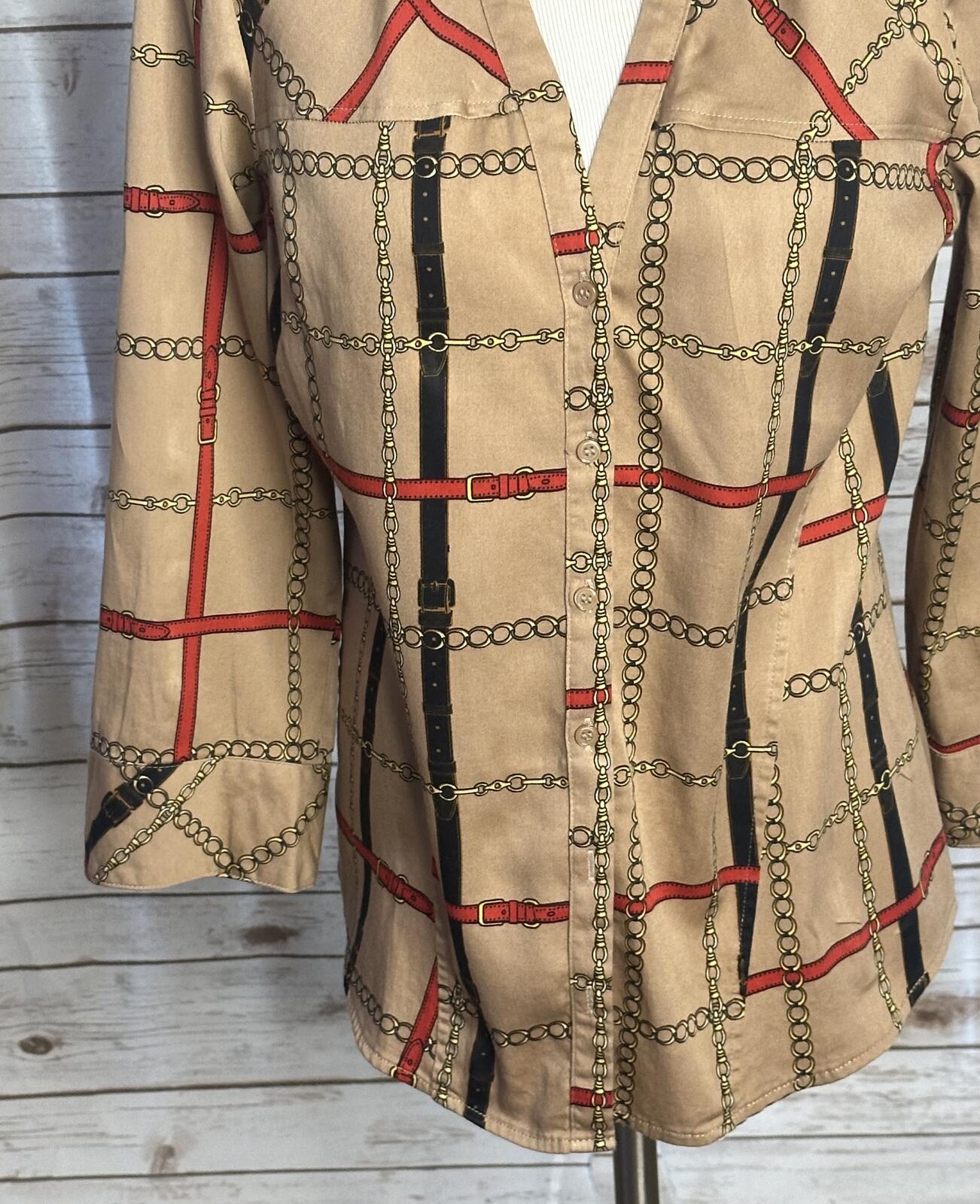 New York and Company tan equestrian collared button-up long sleeve shirt Medium