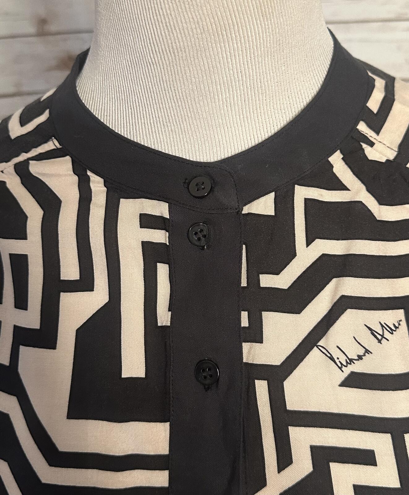 Richard Allen x H&M black cream maze print long sleeve tunic dress Size 8 mod