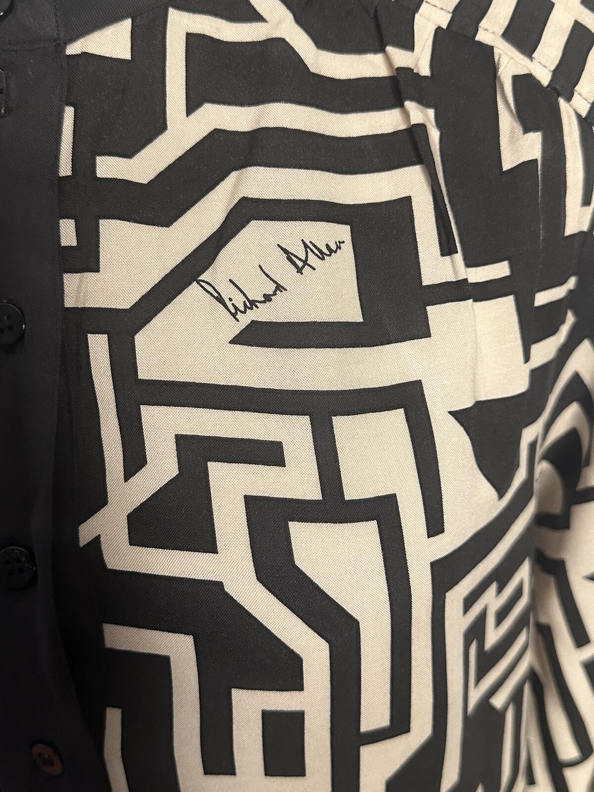 Richard Allen x H&M black cream maze print long sleeve tunic dress Size 8 mod