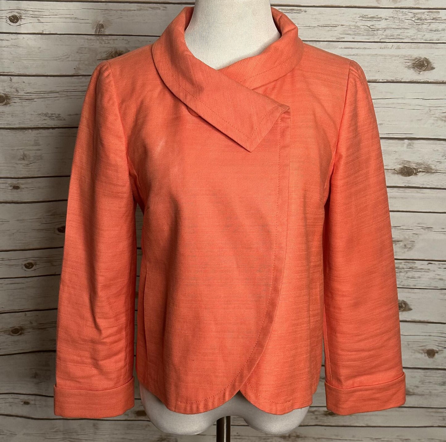J.Crew coral linen-cotton textured structured collar cropped jacket Size 10