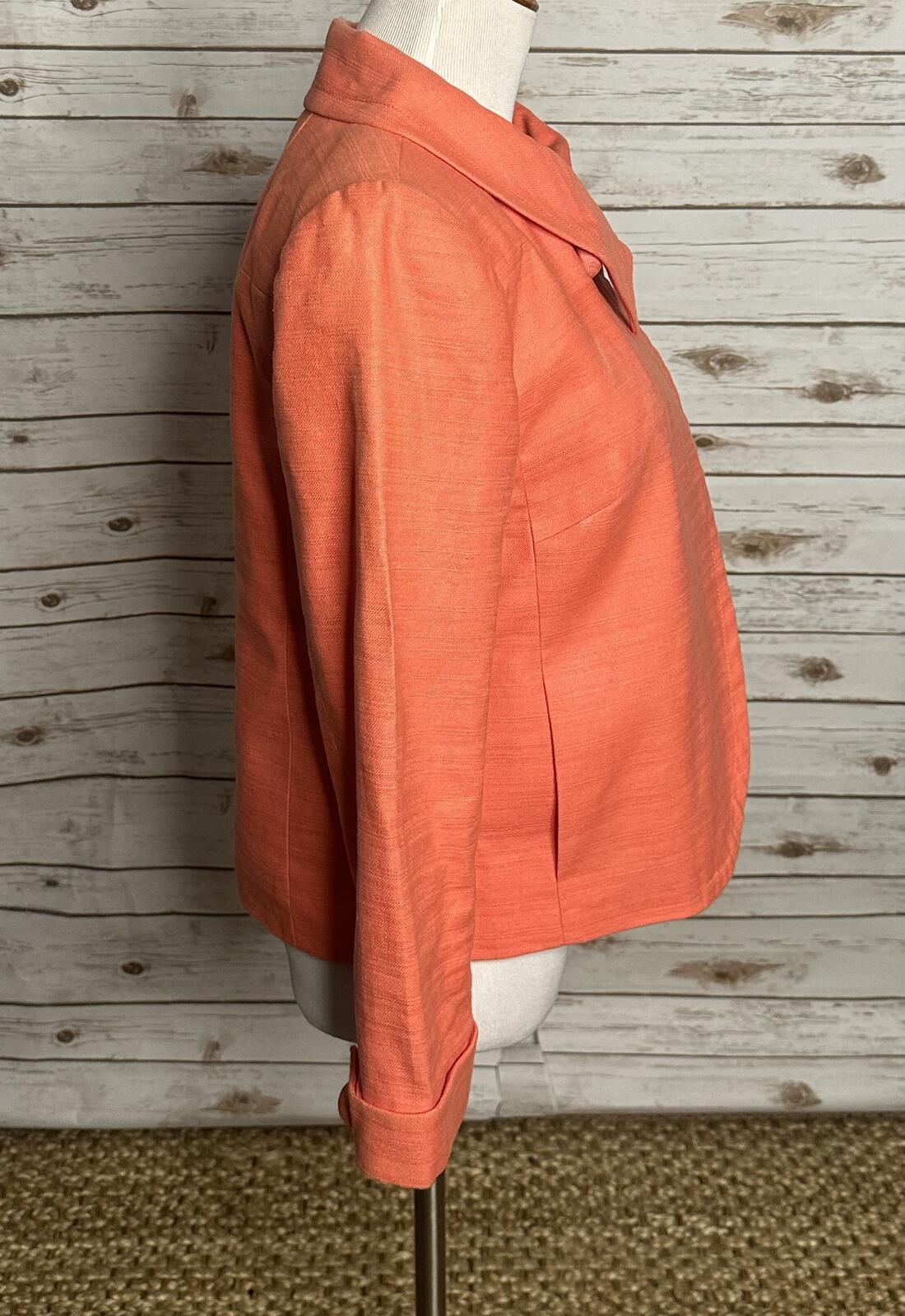 J.Crew coral linen-cotton textured structured collar cropped jacket Size 10