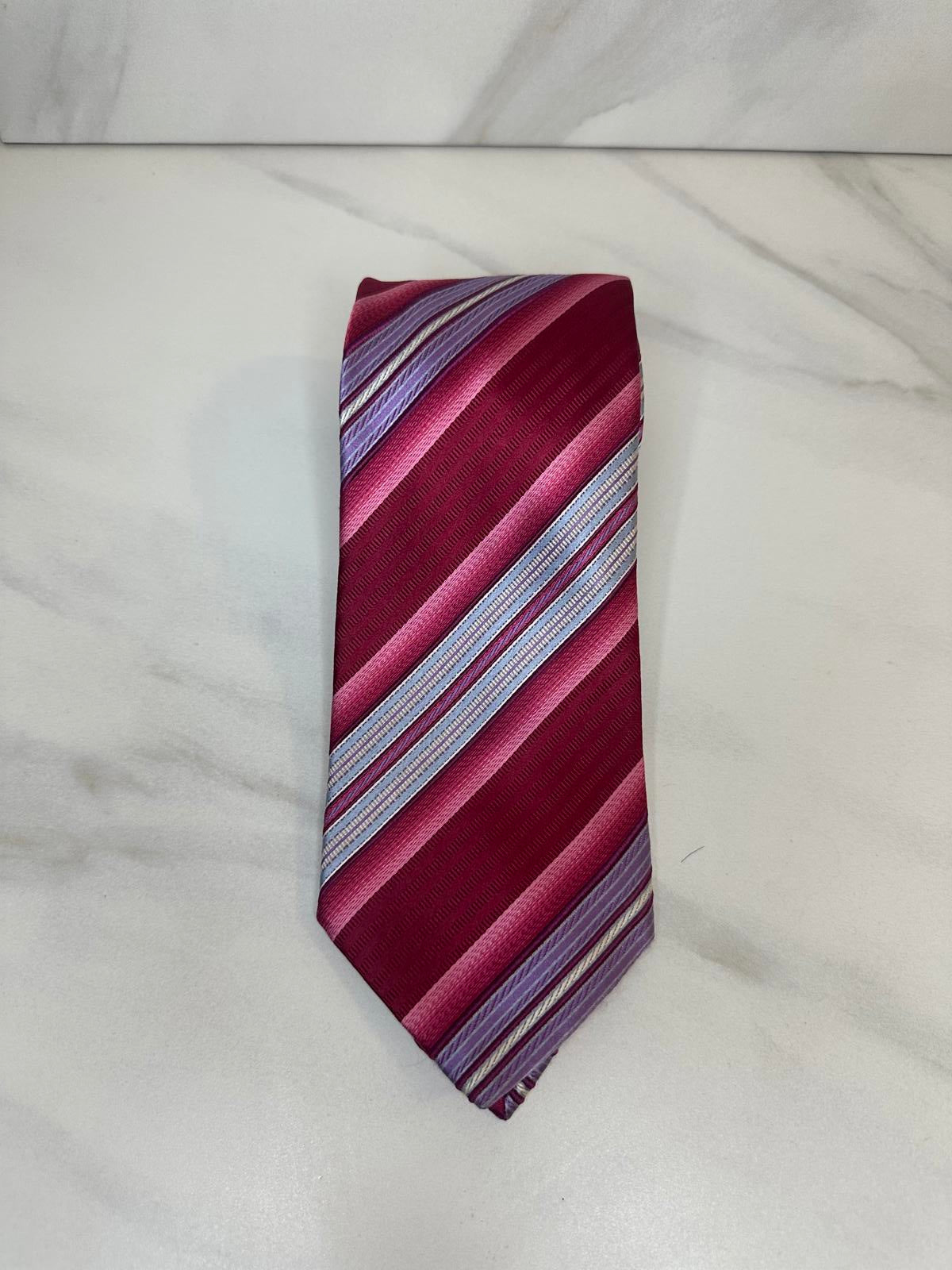 Ermenegildo Zegna classic elegant corpcore red/pink/blue striped silk neck tie