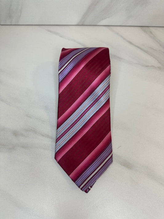 Ermenegildo Zegna classic elegant corpcore red/pink/blue striped silk neck tie