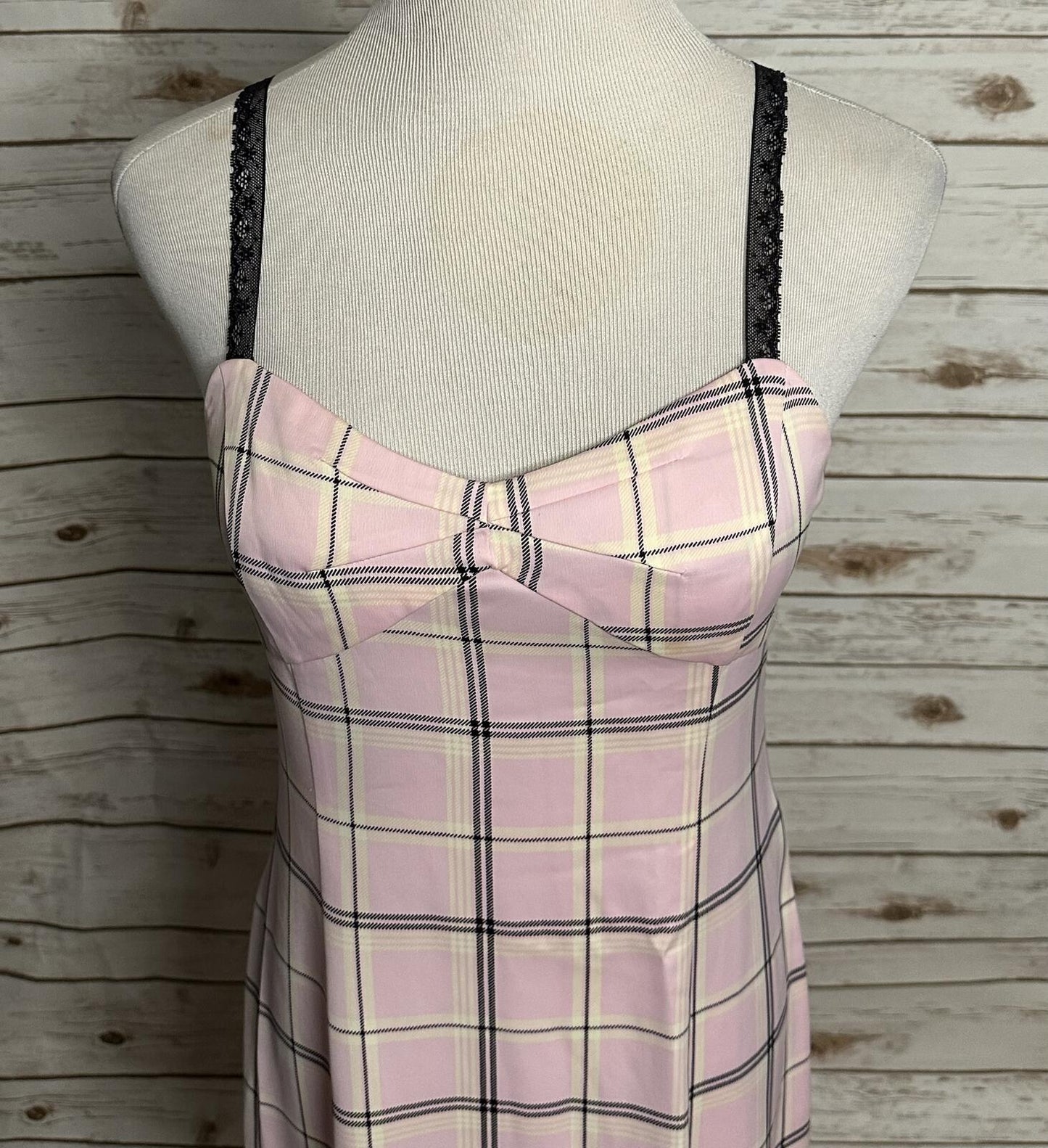 Urban Outfitters pink plaid lace straps slip maxi dress Medium Y2K coquette