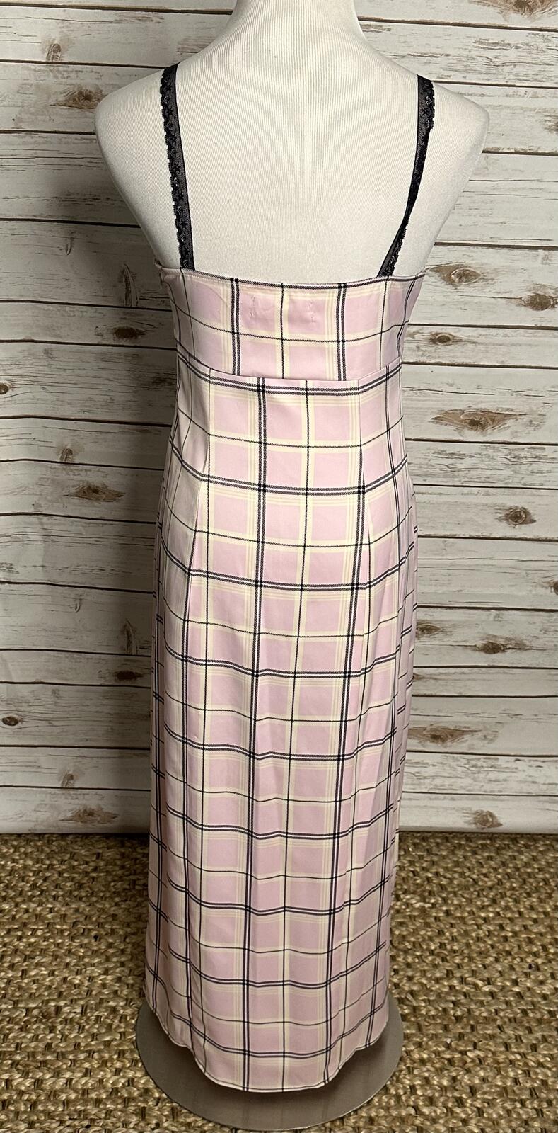 Urban Outfitters pink plaid lace straps slip maxi dress Medium Y2K coquette
