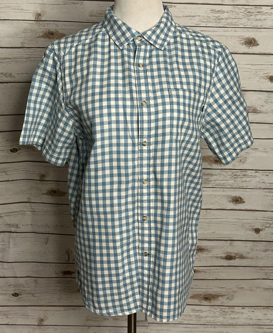 The North Face blue white gingham short sleeve button-up shirt Medium gorpcore