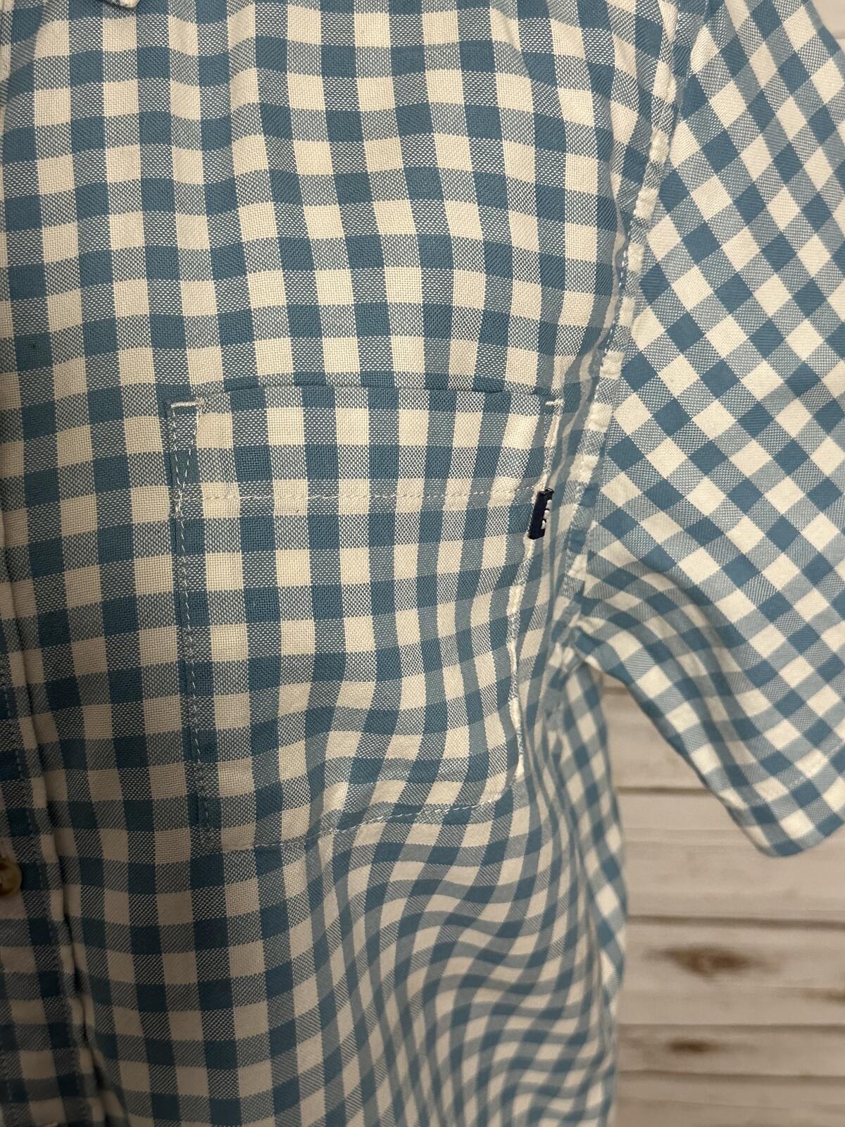 The North Face blue white gingham short sleeve button-up shirt Medium gorpcore