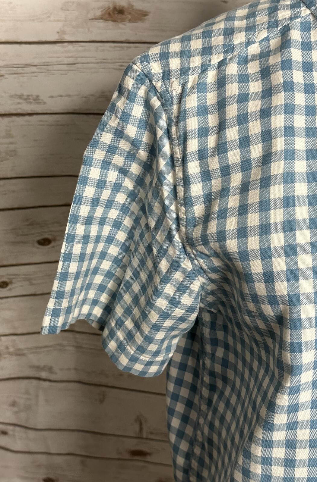 The North Face blue white gingham short sleeve button-up shirt Medium gorpcore