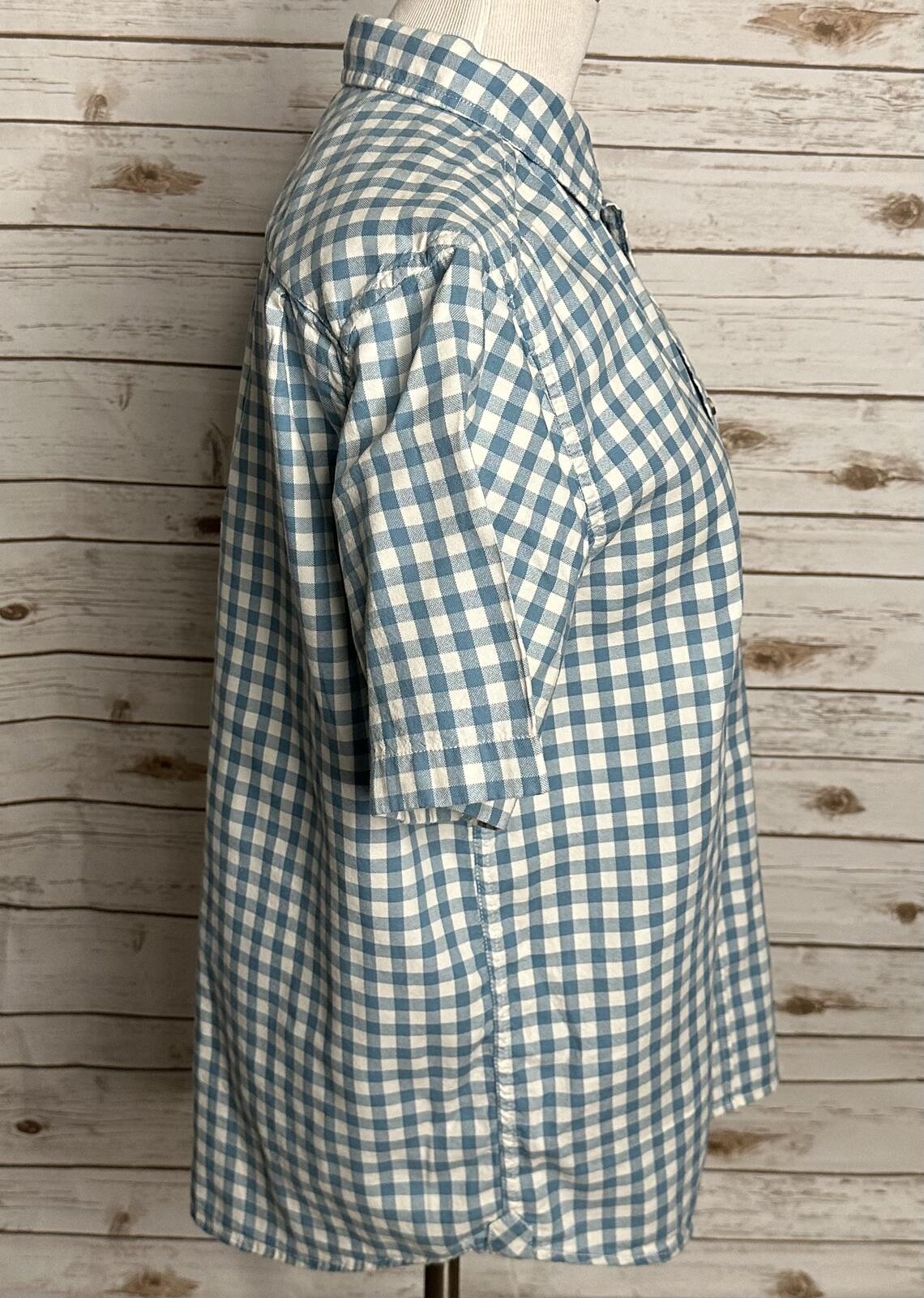 The North Face blue white gingham short sleeve button-up shirt Medium gorpcore