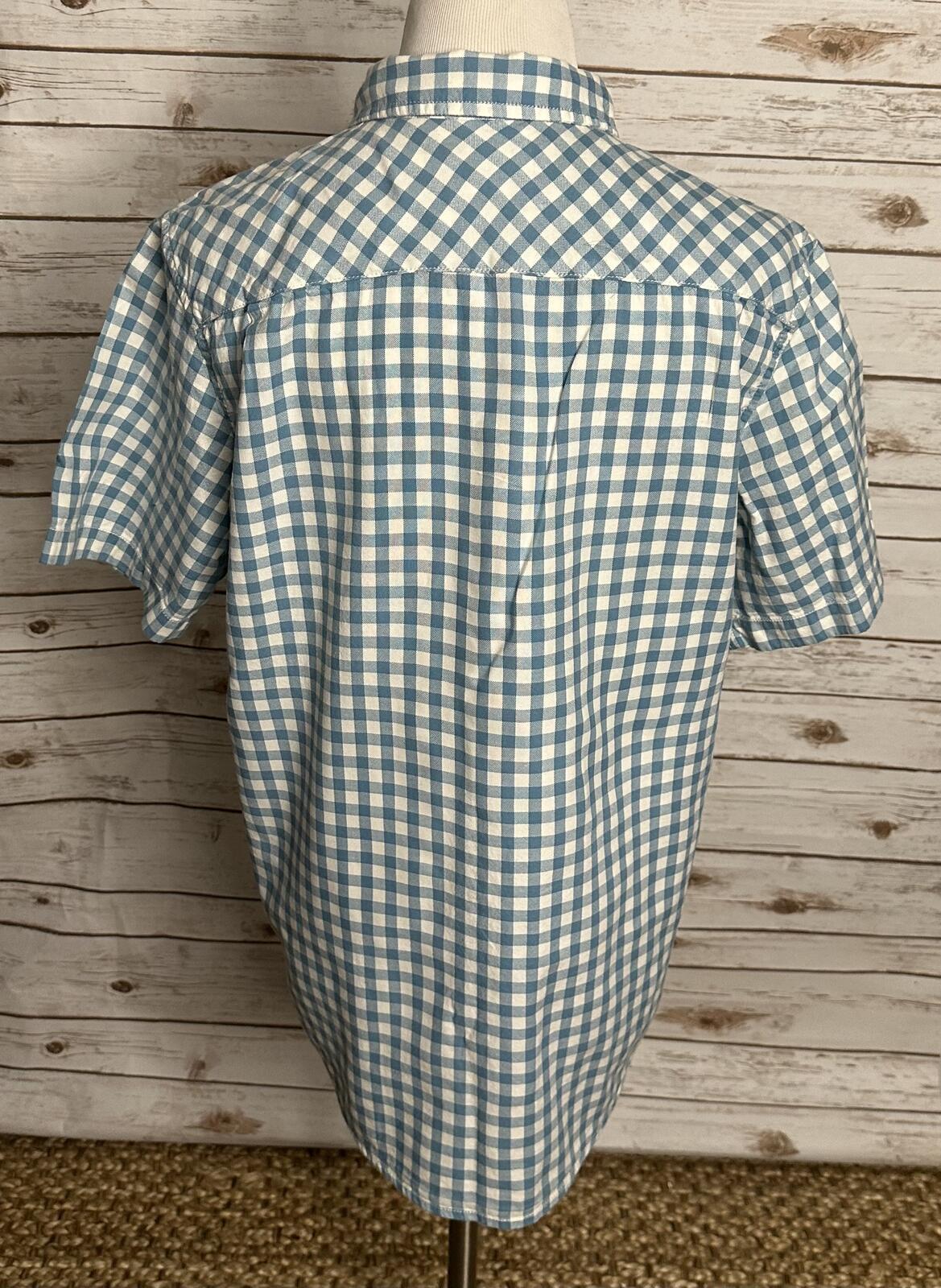 The North Face blue white gingham short sleeve button-up shirt Medium gorpcore