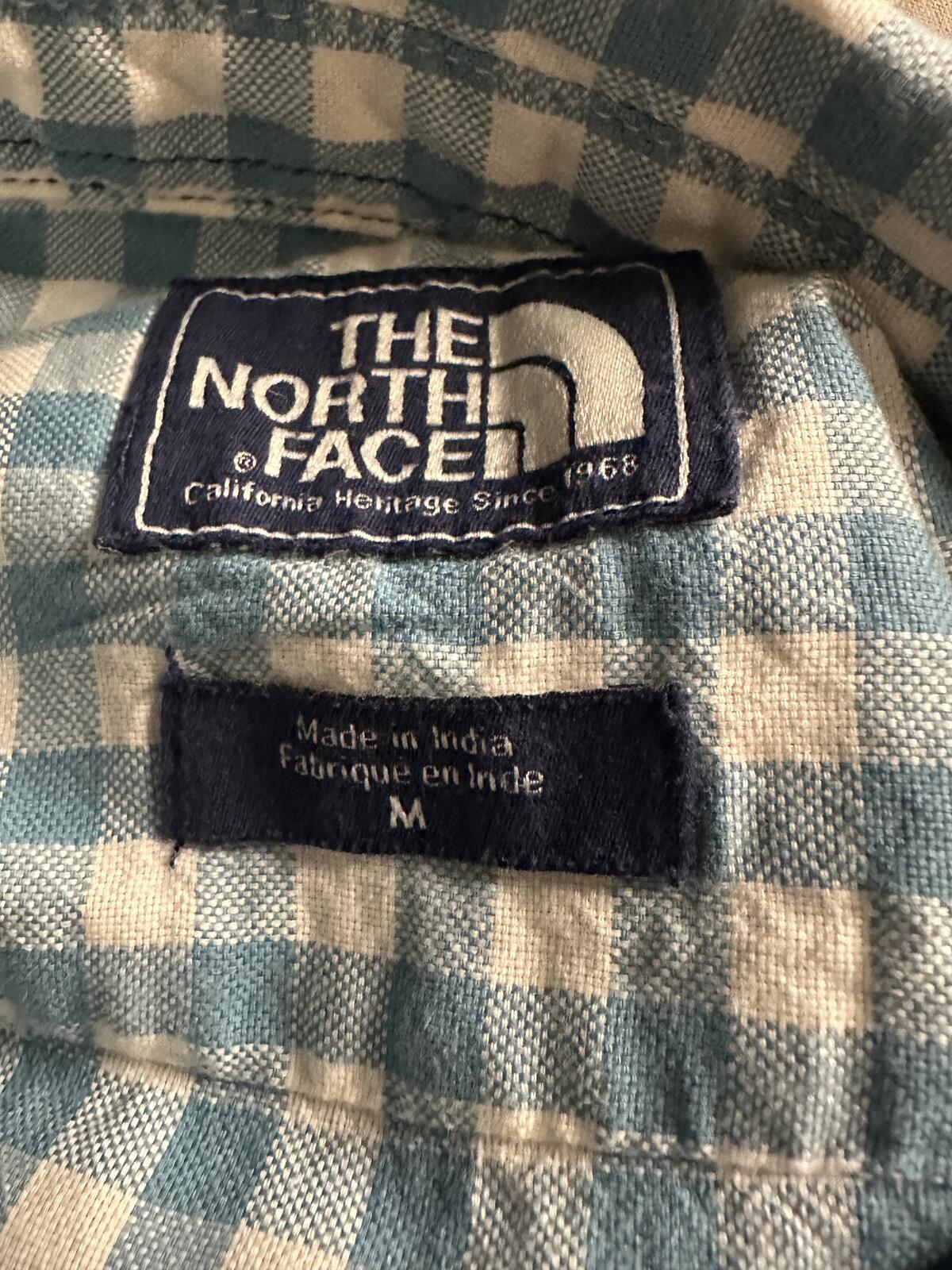 The North Face blue white gingham short sleeve button-up shirt Medium gorpcore