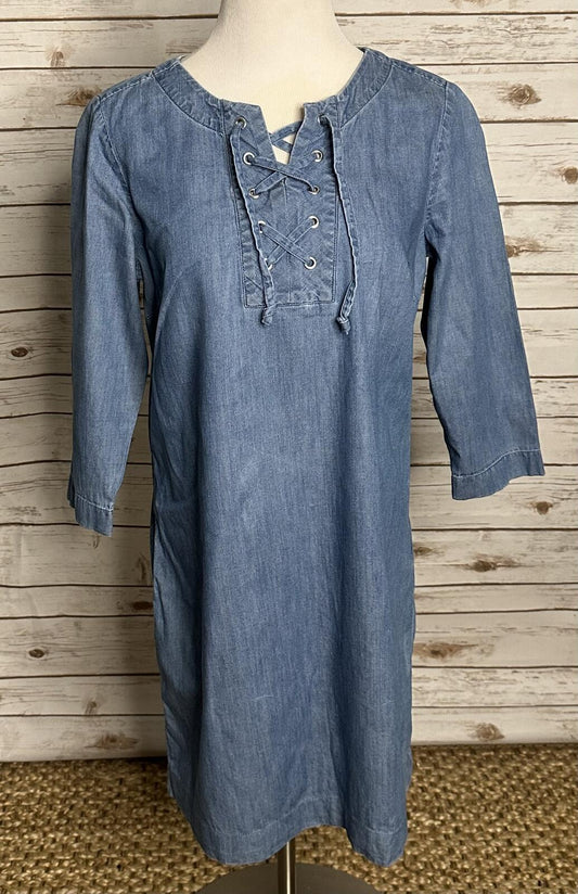 Talbots chambray blue cotton grommet lace-up shift dress Size 10 boho Western
