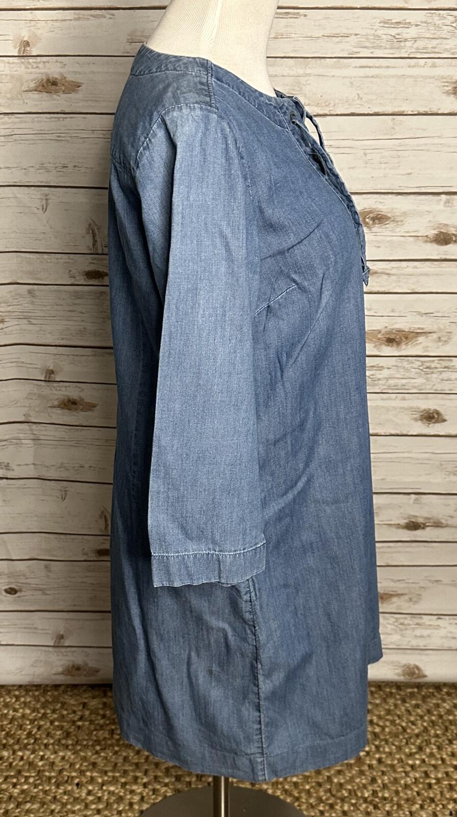 Talbots chambray blue cotton grommet lace-up shift dress Size 10 boho Western