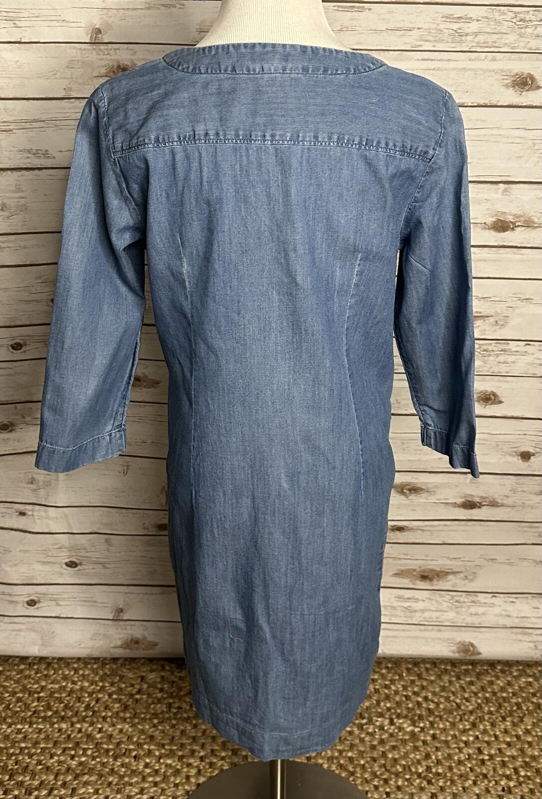 Talbots chambray blue cotton grommet lace-up shift dress Size 10 boho Western