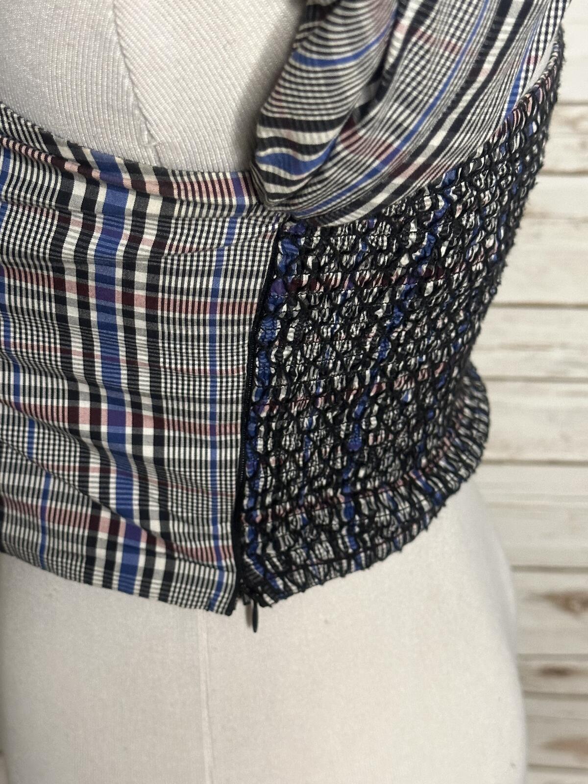 Zara Woman black white plaid off the shoulder fitted crop top Medium Y2K preppy