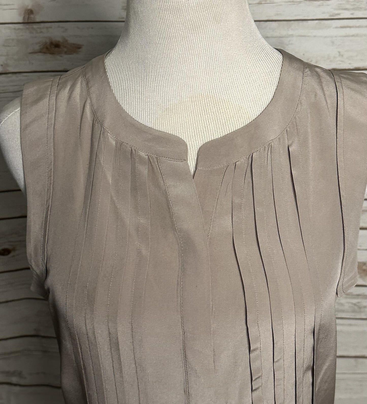 BCBGMaxAzria Paloma taupe sleeveless pleated 100% silk romper Size Medium