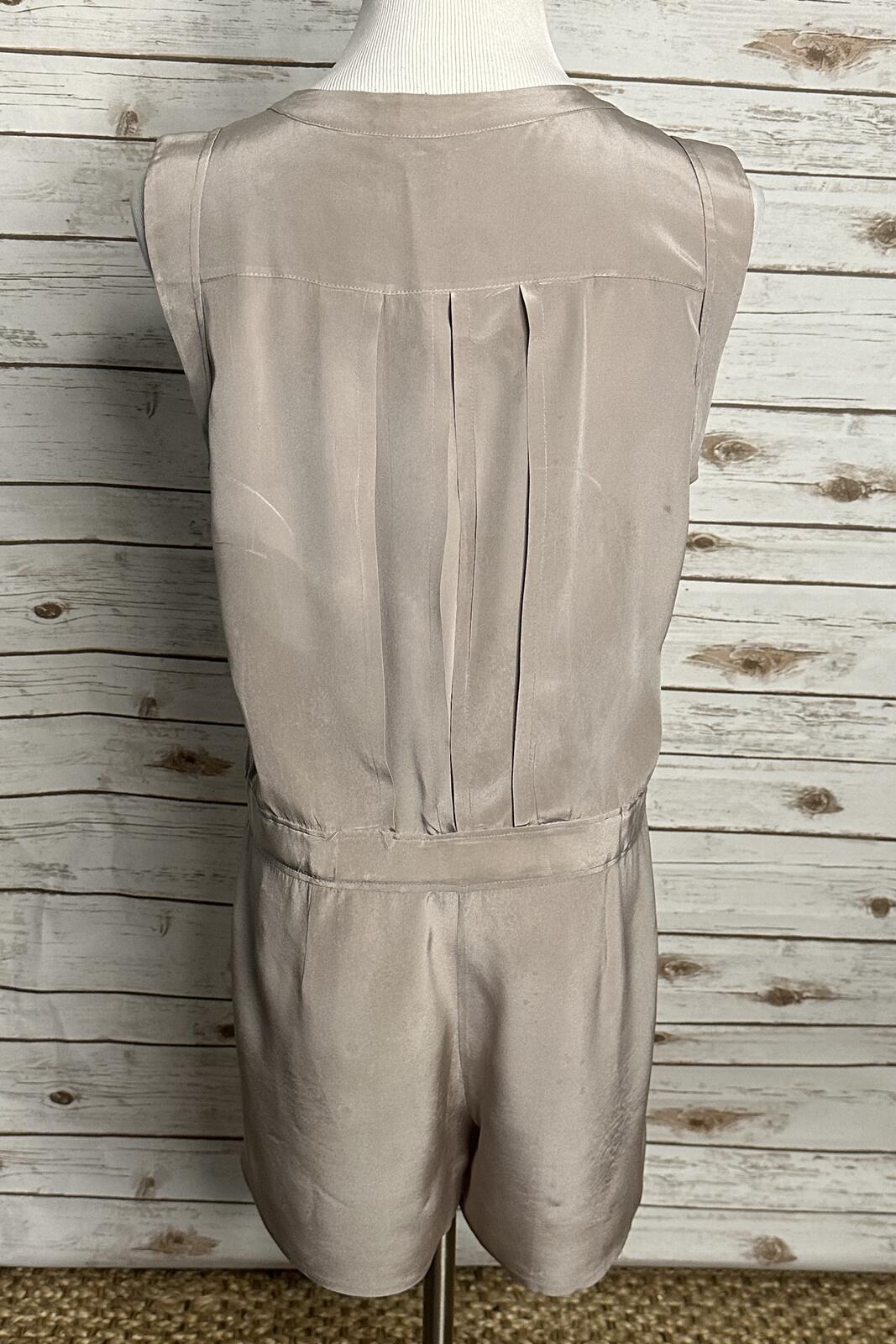 BCBGMaxAzria Paloma taupe sleeveless pleated 100% silk romper Size Medium