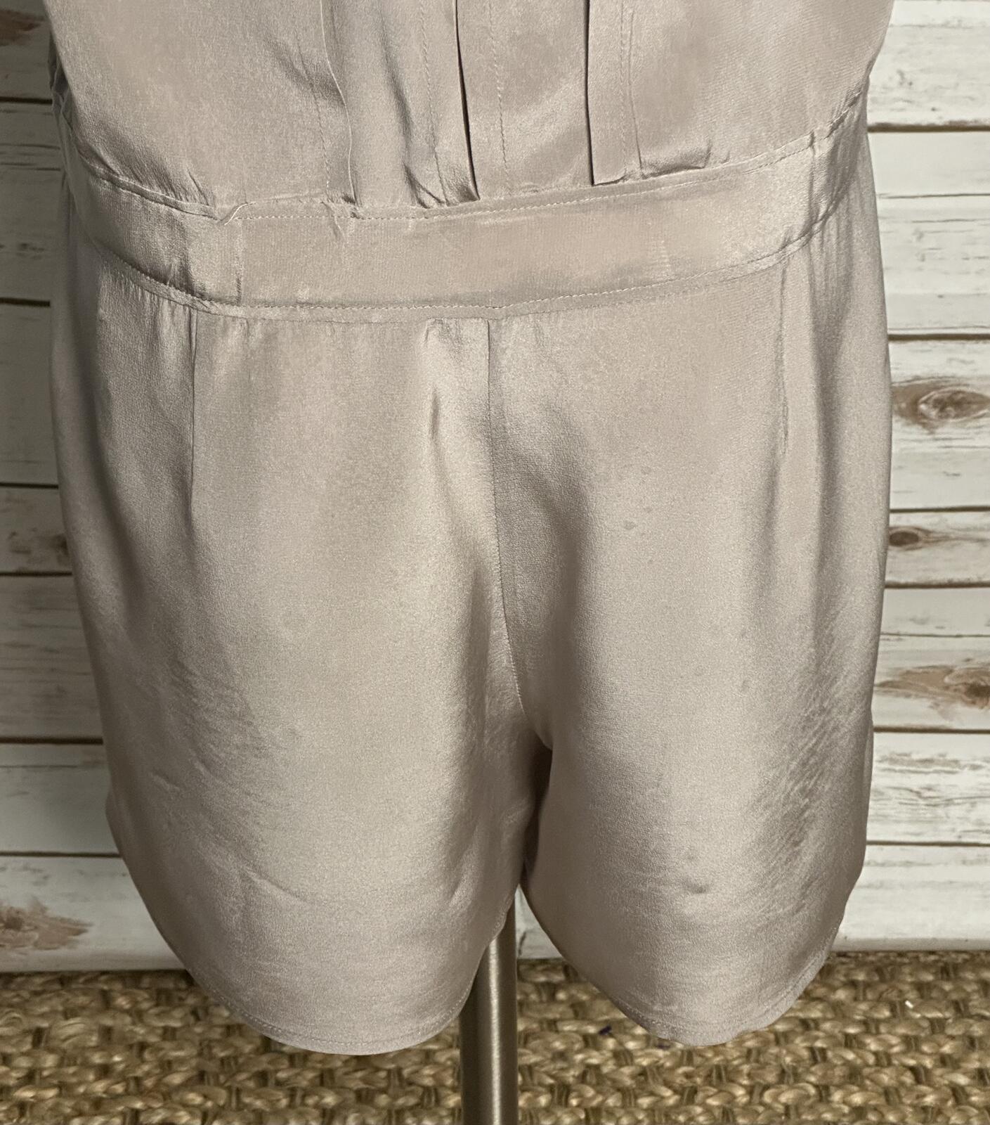 BCBGMaxAzria Paloma taupe sleeveless pleated 100% silk romper Size Medium