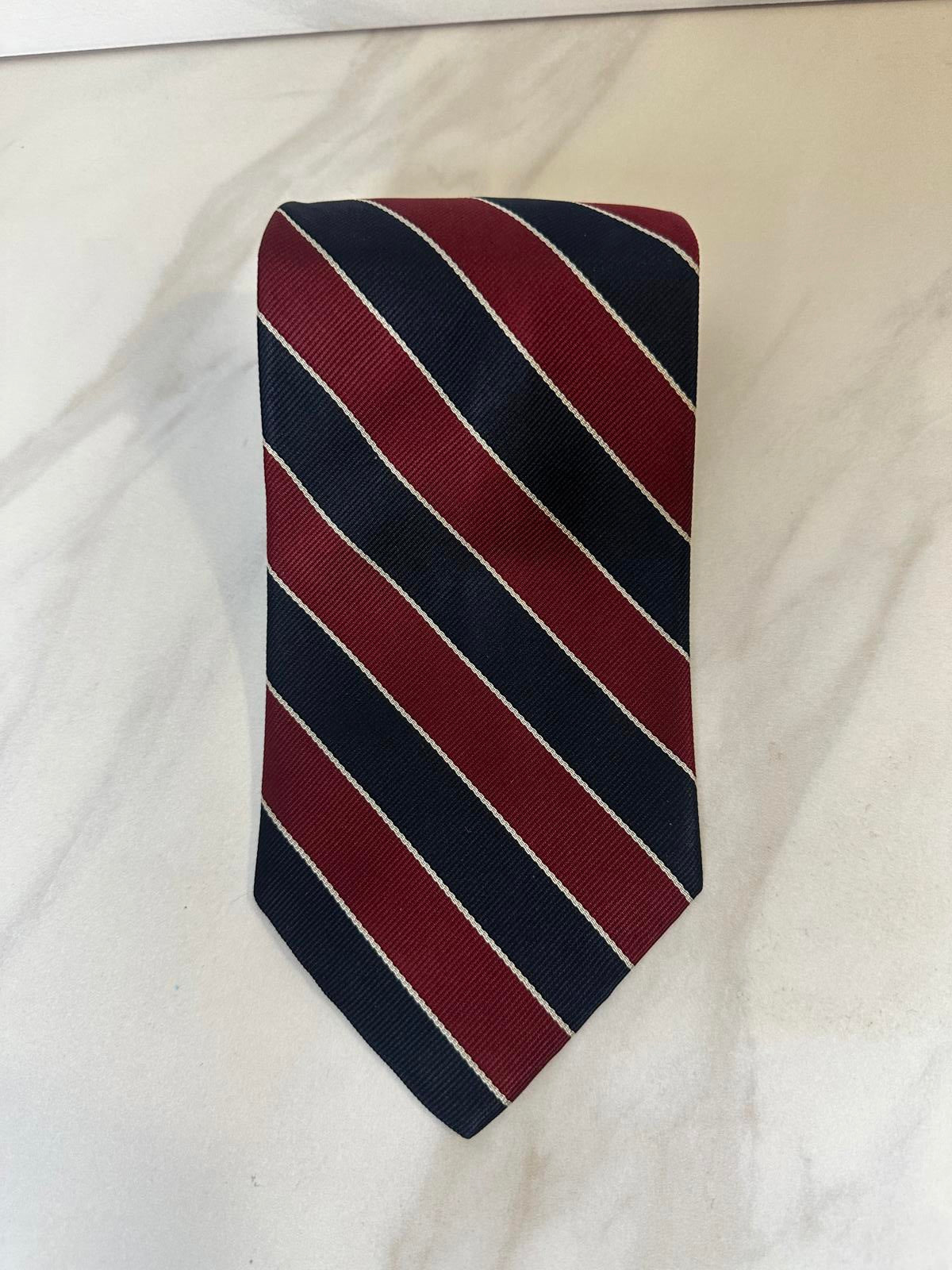 Vintage Neiman Marcus classic burgundy/navy diagonal striped/REPP silk necktie