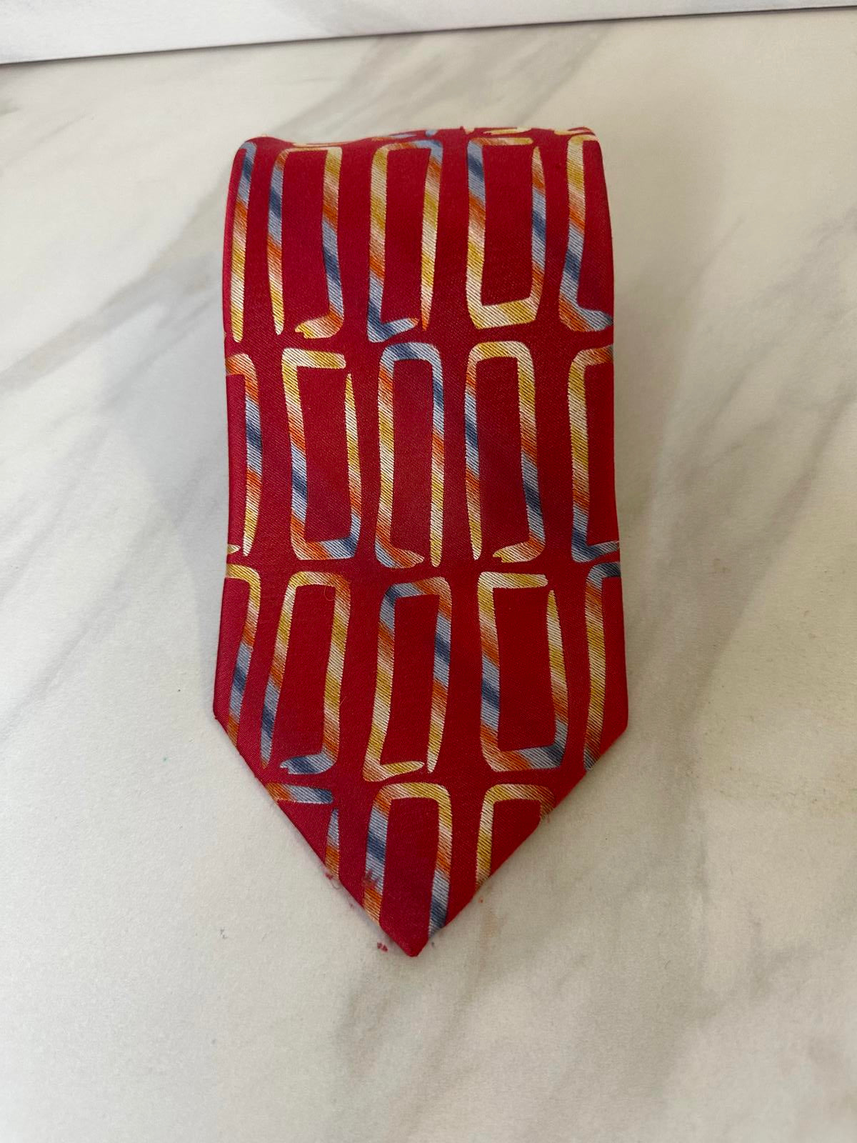Vintage J. Garcia Emerald City Anniversary Collection red geometric silk necktie