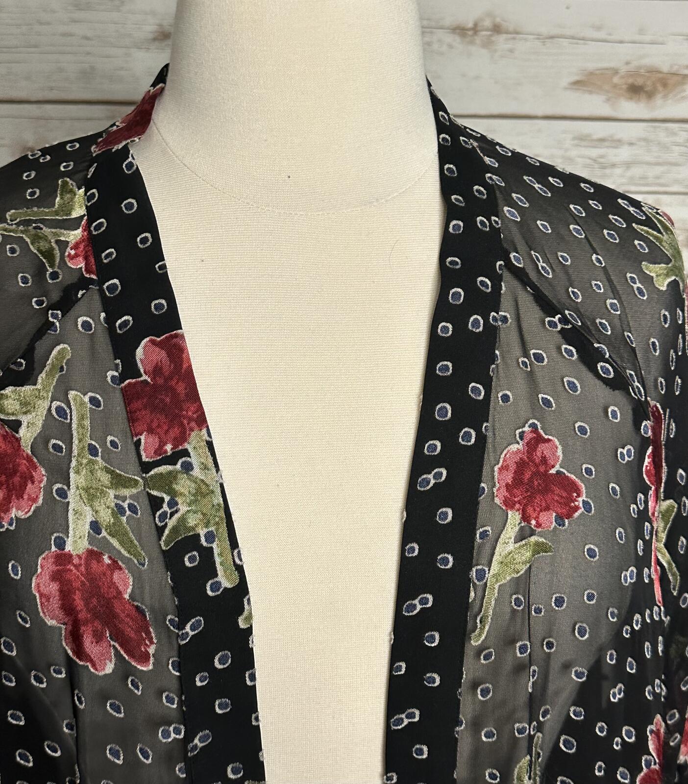 True Craft sheer floral open front kimono cardigan One Size black red whimsigoth