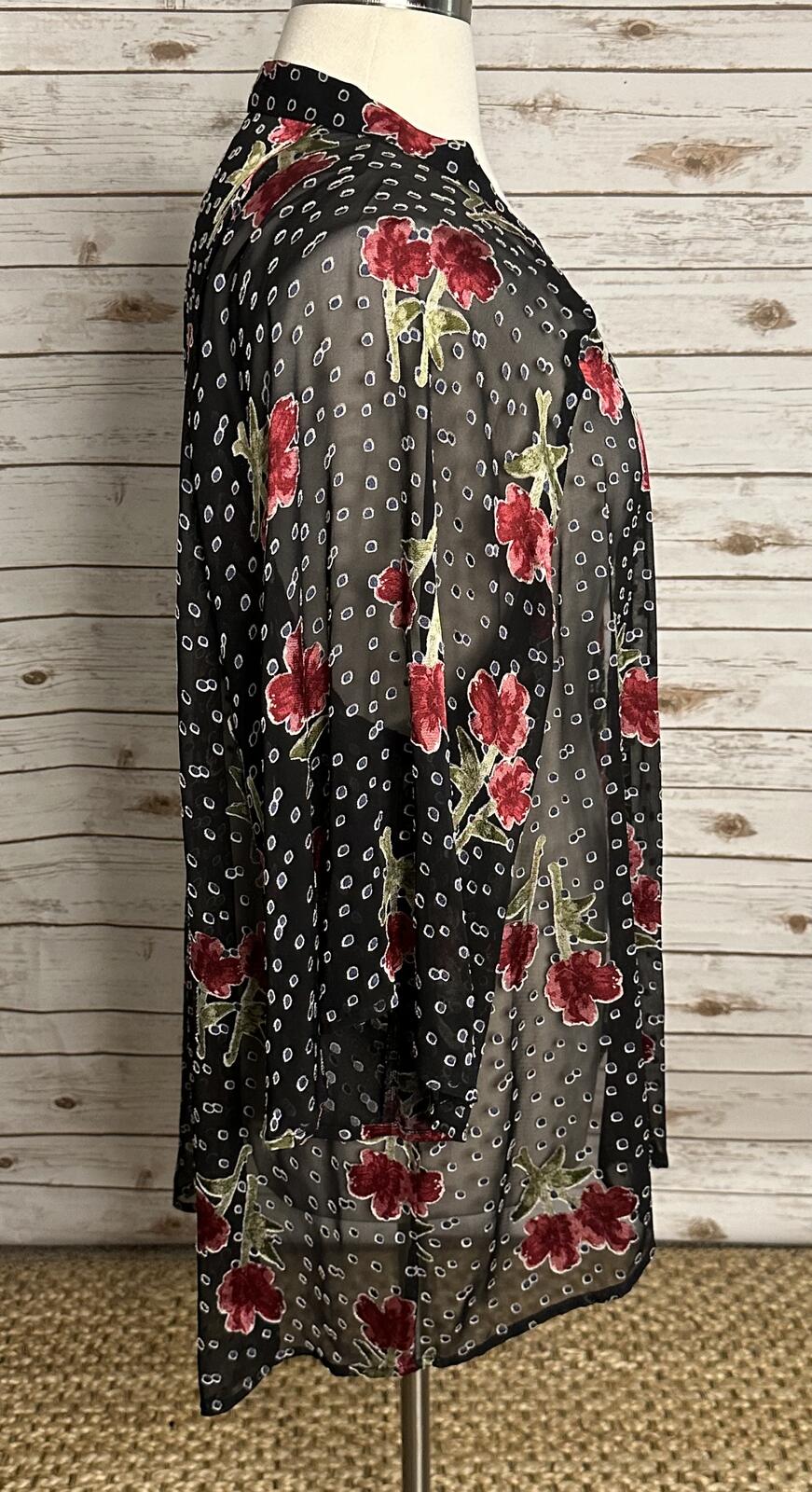 True Craft sheer floral open front kimono cardigan One Size black red whimsigoth