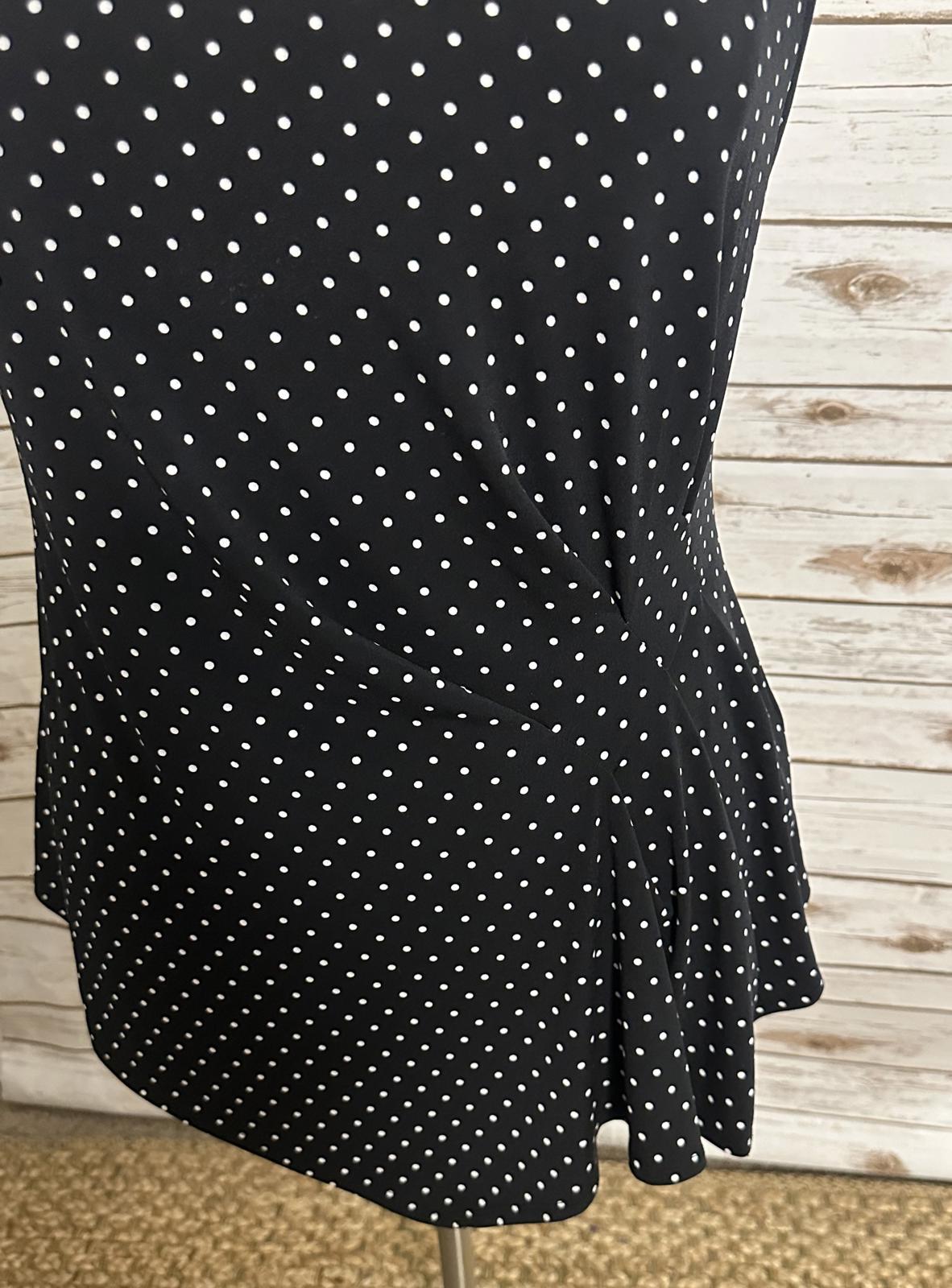 Vince Camuto black/white polka-dot sleeveless draped asymmetrical hem blouse XL