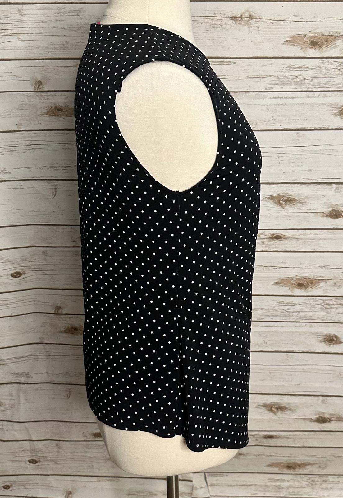 Vince Camuto black/white polka-dot sleeveless draped asymmetrical hem blouse XL