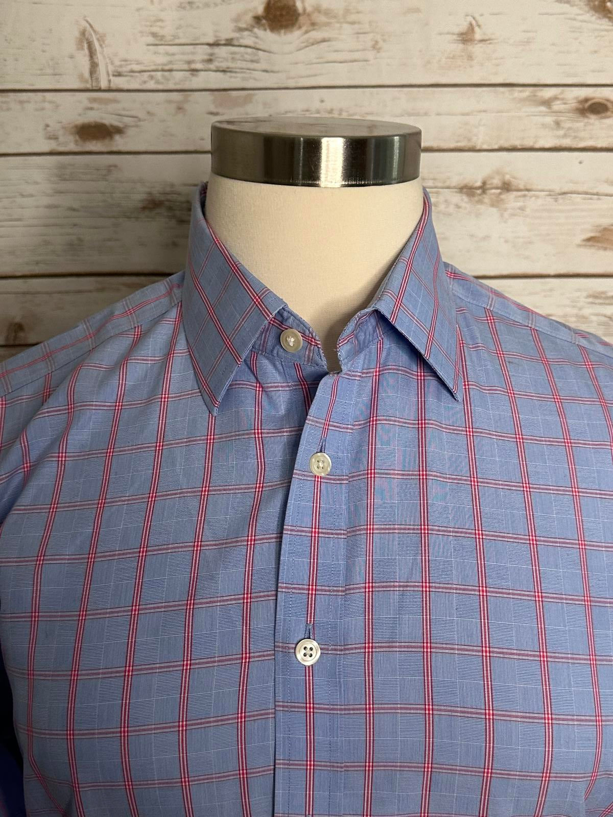 Charles Tyrwhitt Jermyn Street Non-Iron Slim Fit blue/red button-down shirt 16.5