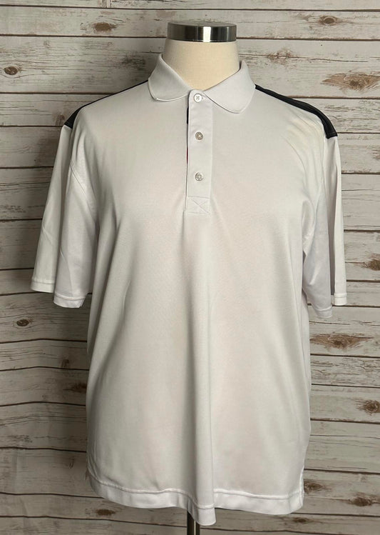 FootJoy (FJ) white/navy/pink striped performance golf polo shirt Size Large