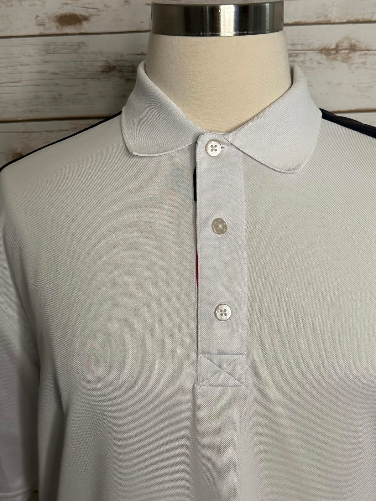 FootJoy (FJ) white/navy/pink striped performance golf polo shirt Size Large