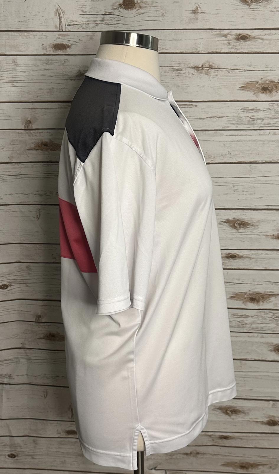 FootJoy (FJ) white/navy/pink striped performance golf polo shirt Size Large