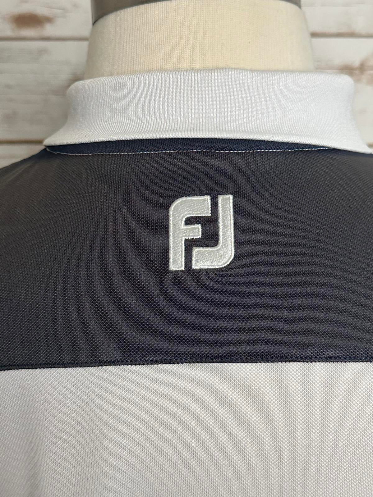 FootJoy (FJ) white/navy/pink striped performance golf polo shirt Size Large