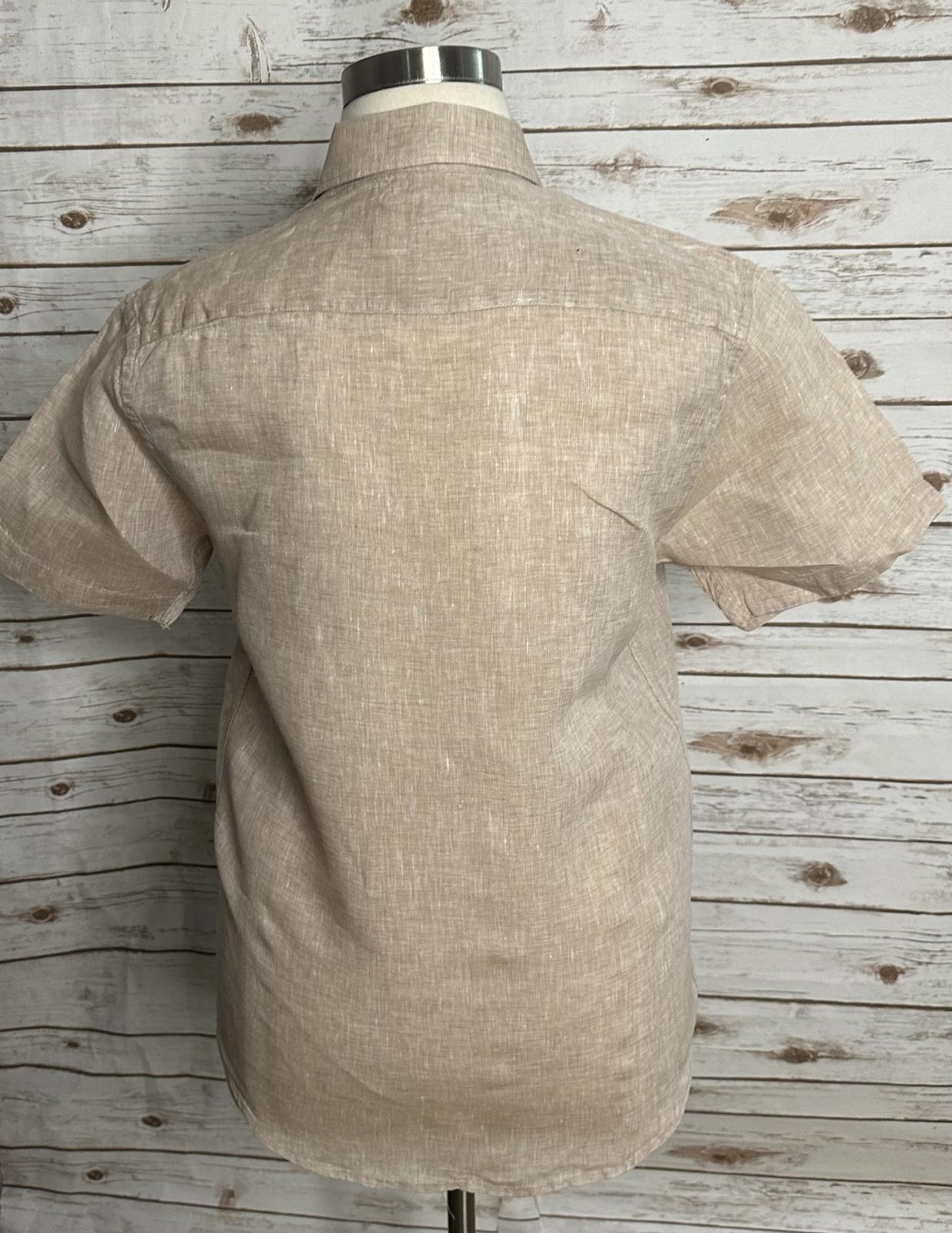Porter & Ash beige 100% linen coastal short sleeve button-down shirt Medium