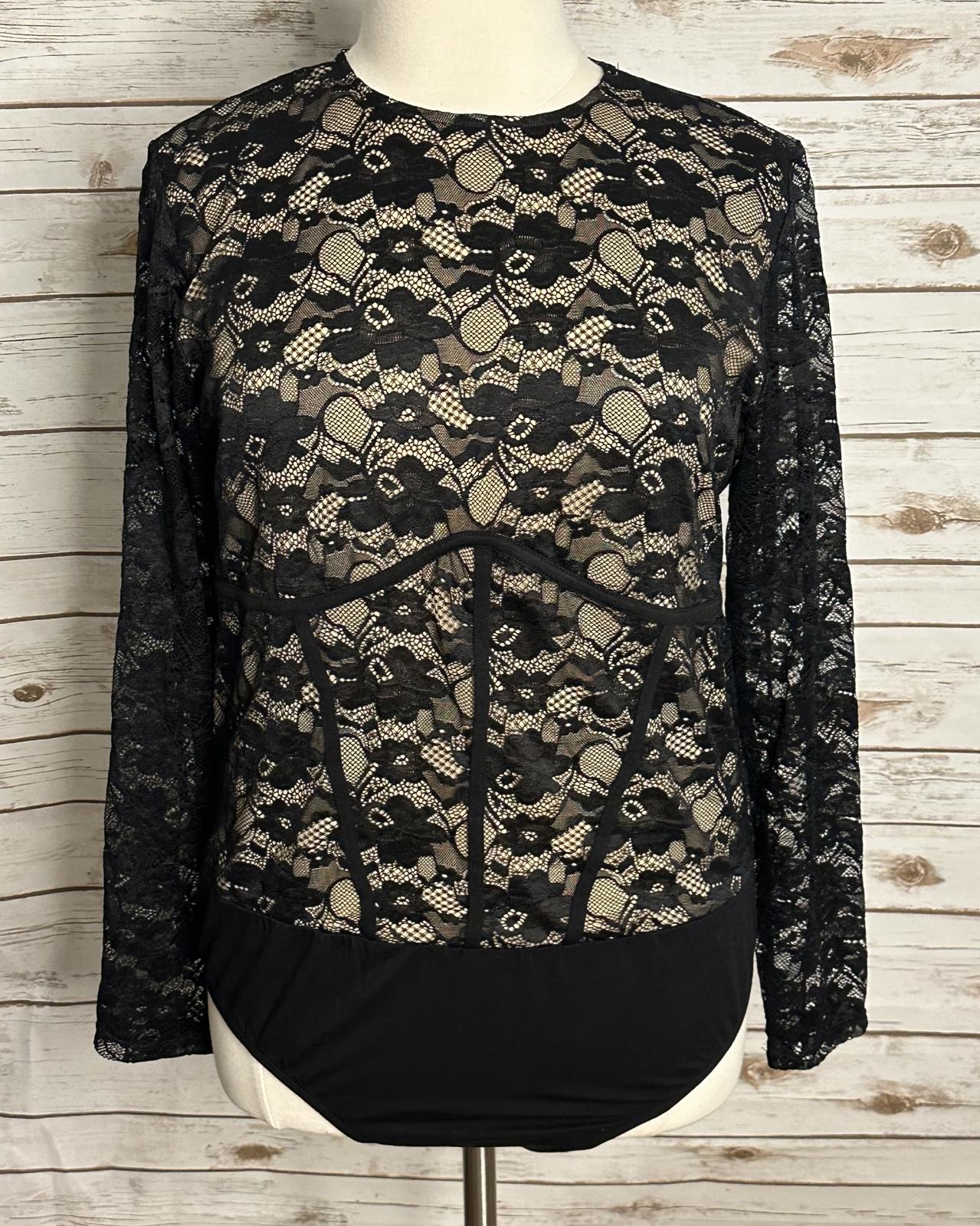Torrid black romantic goth sheer lace corset-style long sleeve bodysuit 2/2X