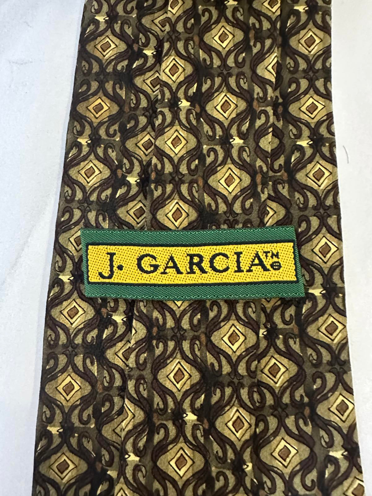 Vintage J. Garcia artsy brown/gold geometric 'Facet 2' Collection 21 silk neckie