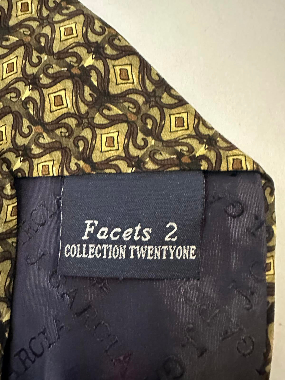 Vintage J. Garcia artsy brown/gold geometric 'Facet 2' Collection 21 silk neckie