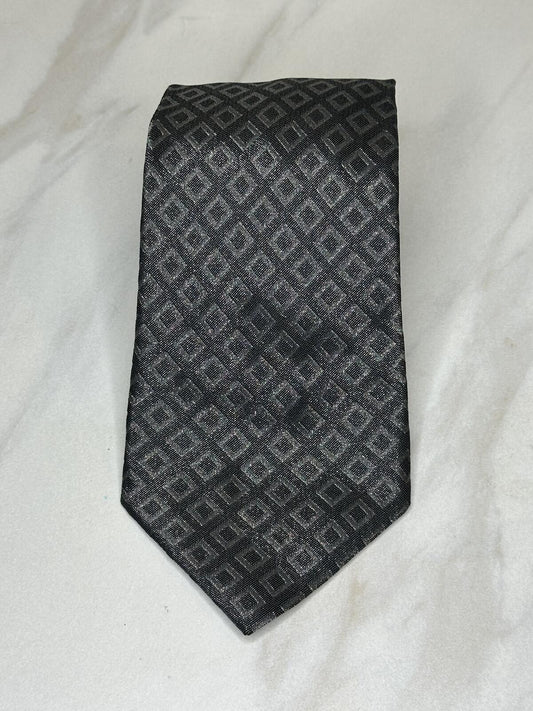 Vintage Fendi 100% silk tie charcoal/lt grey geometric classic designer luxury